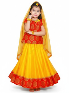 Aavashyak Radha Dress Set for Girls | Janmashtami Costume with All Accessories Kids Costume Wear