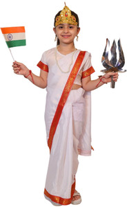 KAKU FANCY DRESSES National Hero Bharat Mata Costume -White, 5-6 Years, For Girls Kids Costume Wear
