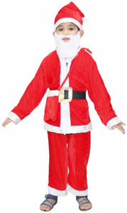 KAKU FANCY DRESSES Santa Clause Christmas Day Costume -Red & White, 10-12 Years, For Boys Kids Costume Wear