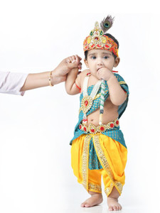 ITSMYCOSTUME Krishna Dress for Baby Boy/Girl Kanha Janmastami Costume jewelry Set (RamaGreen) Kids Costume Wear