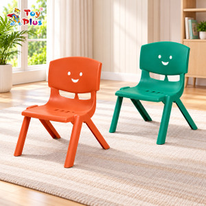 Toy Plus Baby Chair for Kids with Smiley Backrest, Lightweight & Strong, Set of 2 Plastic Chair