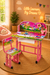 MY LITTLE TOWN Kids study Table & Chair with Adjustable Height (Pink) Engineered Wood Study Table
