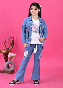 LYZOOENTERPRISE Girls Party(Festive) Jacket Jeans, Top