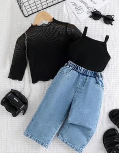 N.MANNAT COLLECTION Baby Girls Party(Festive) Top Jeans