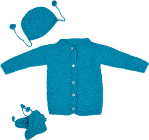 Baby Blossom Woven Round Neck Casual Baby Boys & Baby Girls Blue Sweater