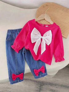 MANJURALA Baby Girls Party(Festive) Top Jeans