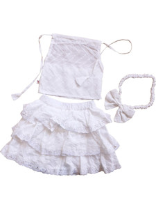 Picksparrow Baby Girls Party(Festive) Top Skirt, Hair Band