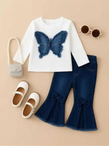 N.MANNAT COLLECTION Baby Girls Party(Festive) Jeans Top