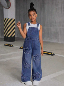 Kidszone Dungaree For Girls Casual Washed Denim