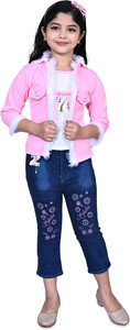 JIYAN FASHION WORLD Girls Party(Festive) Top Jeans