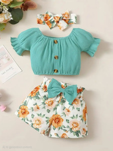 HouseOfCommon Baby Girls Party(Festive) Top Shorts, Hairband