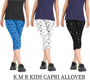 K M R लड़कियों के लिए कैज़ुअल प्रिंटेड कॉटन ब्लेंड केप्री