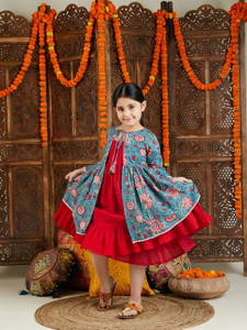 VASTRAMAY Girls Above Knee Festive/Wedding Dress