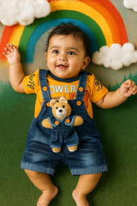 Kanhaa Dungaree For Boys & Girls Casual Printed, Applique Denim