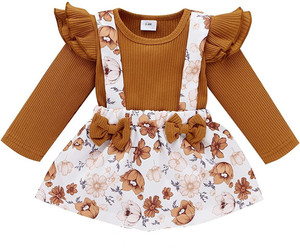 FLORA Dungaree For Girls Casual Floral Print Cotton Blend
