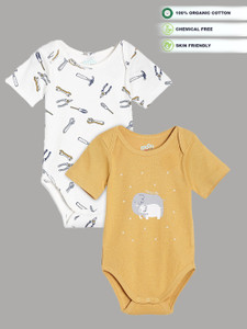 Broon Romper For Baby Boys & Baby Girls Casual Printed Cotton Blend