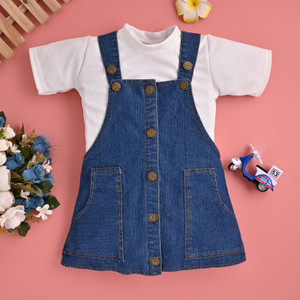 Nifty Fashion Dungaree For Baby Girls Party Washed Denim