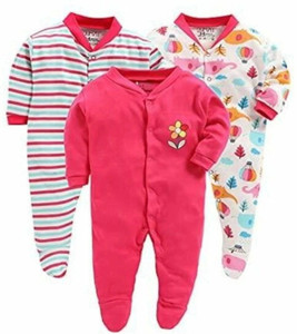 Mahadev Impex Romper For Baby Girls Casual Solid, Striped, Printed Pure Cotton