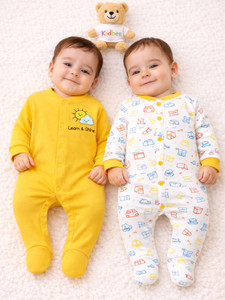 KidBee Romper For Boys & Girls Casual Printed, Solid Cotton Blend