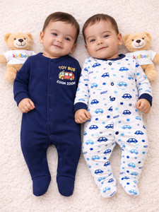 KidBee Romper For Boys & Girls Casual Printed, Solid Cotton Blend