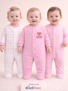 KidBee Romper For Boys & Girls Casual Printed, Striped, Solid Cotton Blend