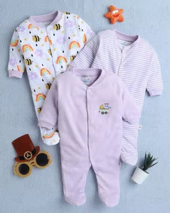 Modern Mama Romper For Baby Boys & Baby Girls Casual Printed, Solid, Striped Cotton Blend