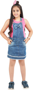Being Naughty Dungaree For Girls Casual Self Design Denim