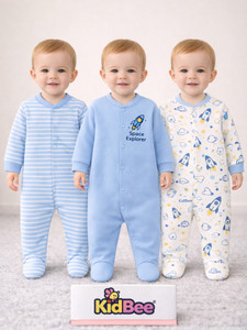 KidBee Romper For Boys & Girls Casual Printed, Striped, Solid Cotton Blend