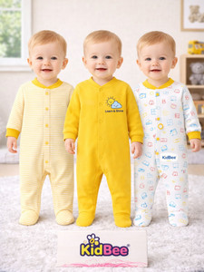 KidBee Romper For Boys & Girls Casual Printed, Striped, Solid Cotton Blend