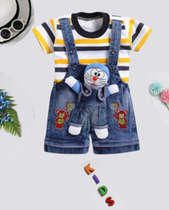 Tintin Dungaree For Baby Boys & Baby Girls Casual Printed, Applique Denim, Polycotton