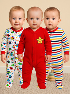 KidBee Romper For Boys & Girls Casual Printed, Striped, Solid Cotton Blend