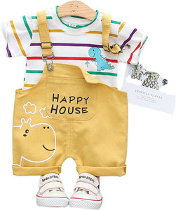 HAMPU Dungaree For Baby Boys & Baby Girls Party Striped Pure Cotton