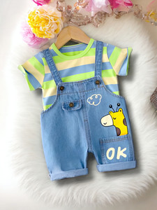 LIMITED EDITION PRIME Dungaree For Baby Boys & Baby Girls Casual Printed, Striped Pure Cotton