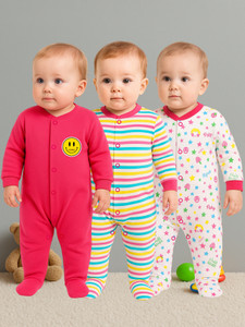 KidBee Romper For Boys & Girls Casual Printed, Striped, Solid Cotton Blend