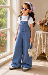 Complete Outfits Dungaree For Girls Casual Solid Denim