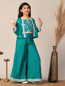 Fashion Dream Girls Festive & Party Ethnic Jacket, Blouse and Palazzo Set