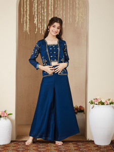Curly Tales Girls Festive & Party Ethnic Jacket, Kurta and Palazzo Set