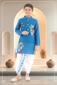 new gen Boys Festive & Party Kurta, Waistcoat and Dhoti Pant Set