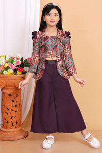 LYZOOENTERPRISE Girls Festive & Party Ethnic Jacket, Kurta and Palazzo Set