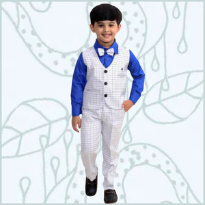 Paryushnam Boys Festive & Party, Wedding, Formal Shirt, Waistcoat and Pant Set