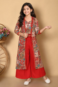 SPAMitude Girls Festive & Party Ethnic Jacket, Blouse and Palazzo Set