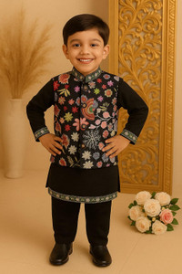 Born Wear Boys Festive & Party, Wedding Kurta, Waistcoat and Pyjama Set