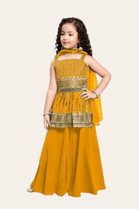 Dhvra Fashion Girls Wedding Kurta and Palazzo Set