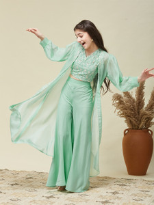 Curly Tales Girls Festive & Party Ethnic Jacket, Blouse and Palazzo Set