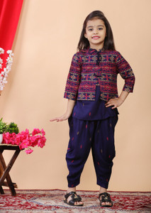 FlyFinns Girls Festive & Party Ethnic Jacket, Kurta and Dhoti Pant Set
