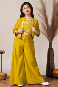 Fashion Dream Girls Festive & Party Ethnic Jacket, Blouse and Palazzo Set