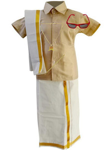 Goldstar Boys Festive & Party Dhoti, Shawl and Shirt Set