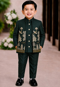 Paryushnam Boys Festive & Party, Wedding Blazer, Shirt and Trouser Set