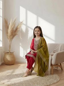 barkatdesigningplanet Girls Festive & Party Kurta, Pyjama & Dupatta Set