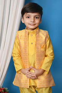 barkatdesigningplanet Boys Festive & Party Kurta, Waistcoat and Pyjama Set